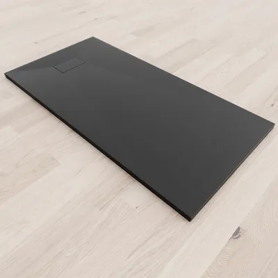 Produktbild von i-flair - SMC Duschwanne 160x80 cm mit anti-rutsch Oberfläche in schwarzer Steinoptik inkl. Ablaufgarnitur