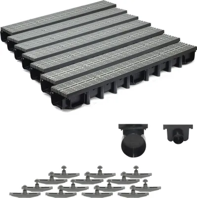 Produktbild von 7m Entwässerungsrinne für modulares System A15 98mm, komplett Stegrost Kunststoff, Grau Line