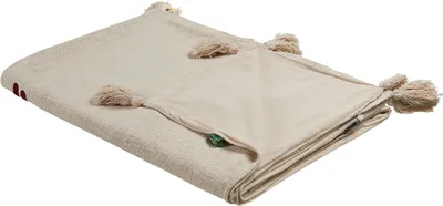 Zdjęcie produktu dla BELIANI Koc beżowo-brązowy bawełniany 130 x 180 cm z wyszywanym wzorem lamy i kolorowymi frędzlami w stylu boho