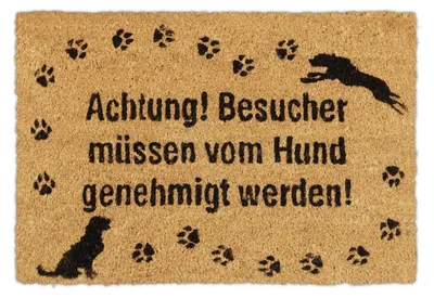 Produktbild von Relaxdays Fußmatte Kokos, Kokosmatte mit Hundemotiv, Türmatte Innen & Außen, Schuhabtreter, Türvorleger 40x60 cm, natur