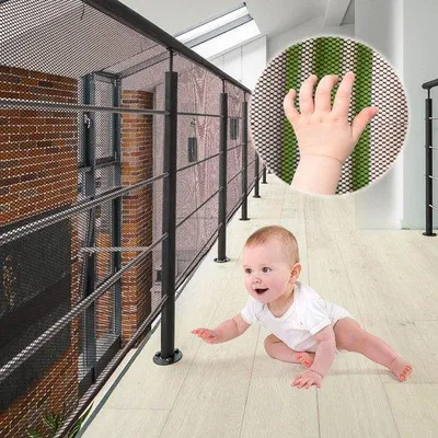Immagine prodotto di Rete di sicurezza Benzoa® per scale e corrimano – 3 m x 77 cm, realizzata in poliestere, regolabile, protezione per bambini e animali domestici, inclusi 15 elementi di fissaggio in plastica e 25 corde