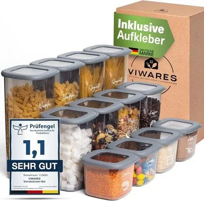 Immagine prodotto di Contenitori ermetici, set da 12 pezzi, senza BPA, per cereali, farina e zucchero