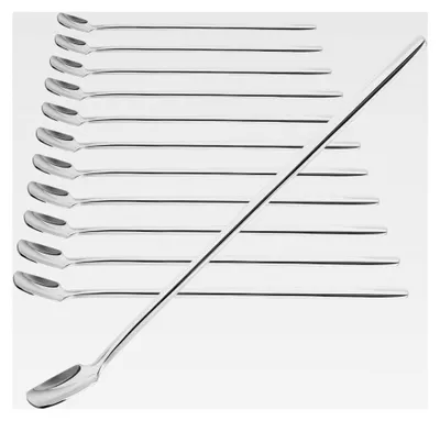 Produktbild von 12-teiliges Löffelset aus Edelstahl mit langem Griff für Cocktails, Tee, Kaffee, Milchshakes, Matcha, Kaltgetränke und Desserts - Kaffeelöffel (17 cm)