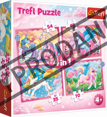 Produktbild von TREFL Puzzle Einhörner und Magie 4in1 (35,48,54,70 Teile)