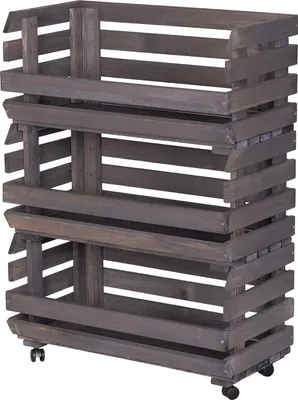 Immagine prodotto di STOLMAK Cassetta Porta Verdura In Legno Con Ruote 57x79x30 cm Scaffale Porta Patate Frutta E Verdura 3 Livelli Con Ceste Impilabili Marrone