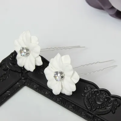 Produktbild von 2 Große Blumen Haarnadel mit Strass Braut Kommunion Hochzeit Hairpin Weiß