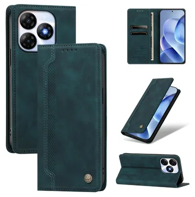 Image de Étui en cuirPolyuréthanepour téléphone itel P55 4G, type portefeuille rabattable avec compartiments pour cartes et support intégré, couleur verte