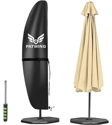Productafbeelding van Beschermhoes voor parasol met stang, 600D Oxford, waterbestendig, waterdicht, UV-bestendig, geschikt voor markiezen van 2-4 meter, zwart, 265x40x70/50 cm