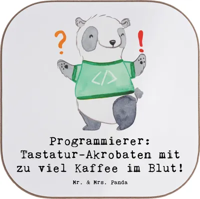 Produktbild von Mr. & Mrs. Panda Untersetzer für Gläser Programmierer Kaffeeheld - Weiß - Geschenk, Akrobat, Tastatur, IT Humor, Berufe, gläseruntersetzer, Berufsprodukte, Coaster, Glas