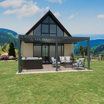 Produktbild von Deluxe Wandpavillon Terrassenüberdachung Alu 3,6x5,3 m Anthrazit