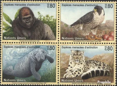 Produktbild von Briefmarken UNO - Genf 1993 Mi 227-230 Viererblock (kompl.Ausg.) postfrisch Gefährdete Tiere