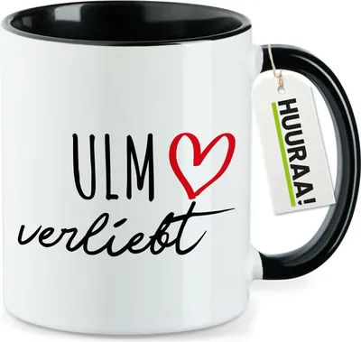 Produktbild von Huuraa Kaffeetasse Ulm verliebt 330ml Schwarz Keramik Kaffeebecher Geschenkidee