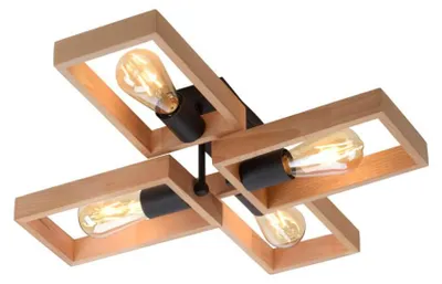 Immagine prodotto di Plafoniera, legno naturale, nero, 4 fiamme, L 62 cm