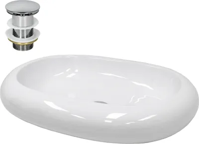 Produktbild von LuxeBath Waschbecken Aufsatzwaschbecken Rund, Ø 35x12 cm, Weiß, aus Keramik, inkl. Ablaufgarnitur ohne Überlauf