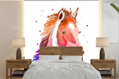 Produktbild von MuchoWow® Fototapete für Wohnzimmer oder Schlafzimmer Wandtapete Vinyl Motivtapete Pferd - Orange - Rosa - Mädchen - Kinder - Mädchen - 280x280 cm - Hintergrundbild