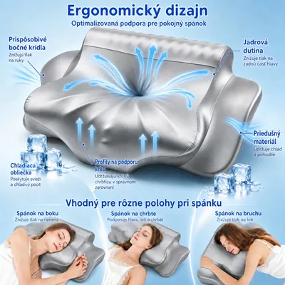 Obrázok produktu pre Polár z pamäťovej peny, ergonomický, s chladiacou vrstvou, sivý, 62 x 35 cm