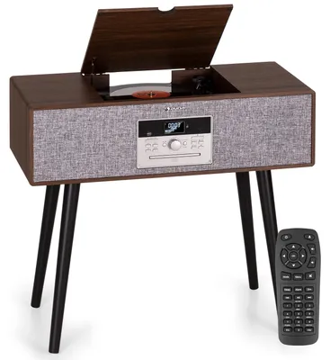Produktbild von Auna Plattenspieler für Schallplatten, Plattenspieler mit Lautsprecher, MP3 , CD-Player & USB, Schallplattenspieler mit Bluetooth & Fernbedienung, DAB+/FM Radio, Moderner Plattenspieler mit Beinen