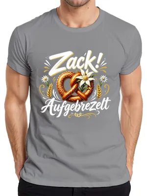Produktbild von Zack! Aufgebrezelt Bayern Brezel Wiesn Trachtenshirt Lederhose Herren T-Shirt, Grau, XL