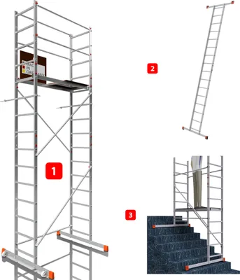 Produktbild von ALTEC AluCombine 3.0-500 Fahrgerüst & Anlegeleiter, 5m, Aluminium, werkzeuglos, 2 Bockrollen, EN131, 150kg/m²