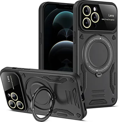 Produktbild von Rüstung Handyhülle für iPhone 12 Pro Dual-Layer Magnetisches Ringhalter Ständer Magsafe Hülle Schwarz