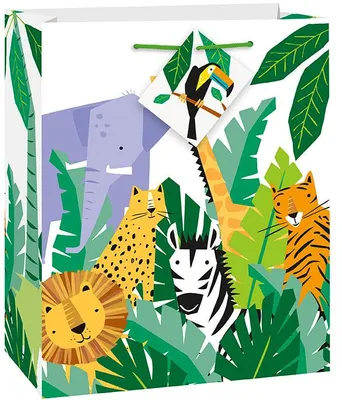 Produktbild von Geschenktüte mit Safari Party Dschungel-Motiv für Kindergeburtstag, ca. 22,86 x 17,78 cm
