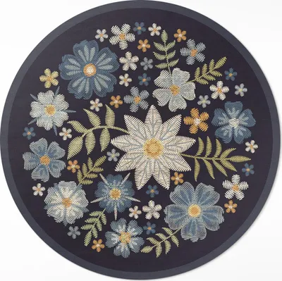 Produktbild von Gestickte Wildblumen– Vinyl Fußmatte – Ø 130cm – Rutschfest, Pflegeleicht & Langlebig