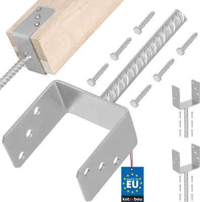 Produktbild von KOTARBAU® 2er Set U Pfostenträger zum Einbetonieren 121mm mit Riffeldolle Pfostenanker für Zaunpfosten Pfostenschuh mit Betonanker verzinkter Stahl