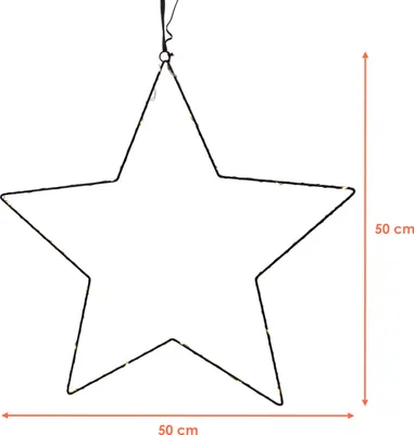 Obrázok produktu pre Kovová svietiaca hviezda na zavesenie čierna s časovačom - 20 LED - Silueta hviezdy 50 cm teplá biela svietiaca na batérie
