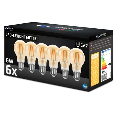 Obrázok produktu pre MasterLED E27 A60 Filament 3-Dimm LED - 6W 650lm - žiarovka - 2700K teplá biela jantárová - sada 6 kusov