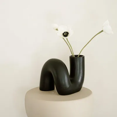 Produktbild von Indore Home – Gebogene Vase – Blumenvase – Wohnzimmerdekoration – Schwarze Vase – Gebogene Vase – Röhrenvase