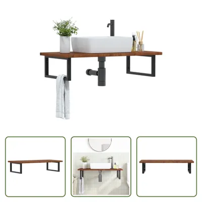 Obrázok produktu pre The Living Store Umývadlová doska s konzolou z ocele a masívneho dubového dreva