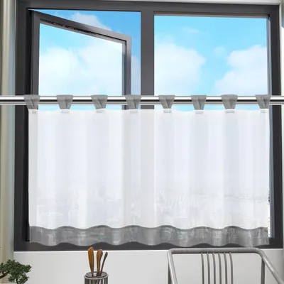 Bistrovorhang mit Schlaufen 45 x 120 cm, Voile, Küche, weiß