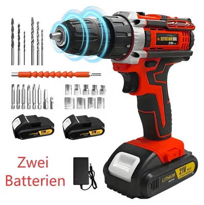 Image de Perceuse-visseuse sans fil - Perceuse sans fil 21 V - Couple réglable - Mandrin à serrage rapide - Éclairage LED - 1 600 tr/min - Batterie incluse - Rouge
