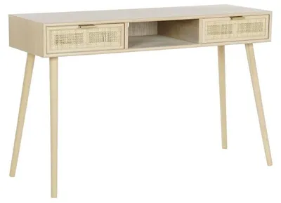 Konsolentisch mit 2 Schubladen, Holz und Rattan, 120x42,5x78 cm