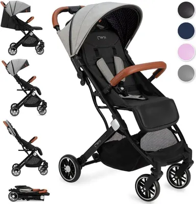 Image de Poussette MoMi ESTELLE - Légère, 4 roues amortissantes, valise - Gris