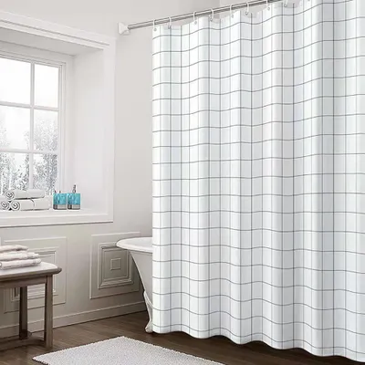 Produktbild von Duschvorhang, schimmelresistent, wasserdicht, 180 x 200 cm, waschbar, antibakteriell, aus Polyestergewebe, inklusive 12 Duschvorhangringen, weiß