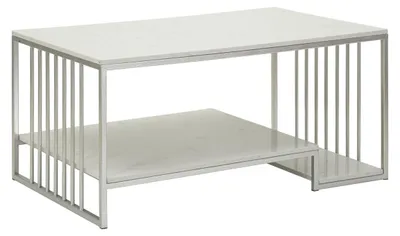 Zdjęcie produktu dla Stolik kawowy Kayseri z białego marmuru i srebrnego żelaza 90x60x45 cm