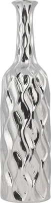 Produktbild von BELIANI Dekovase Silber 12 x 45 cm Steinzeug Flaschenform Unregelmäßige Form Elegant Modern