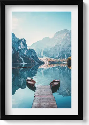 Produktbild von Boote auf dem See– Wandbild mit Rahmen – Gerahmtes Bild  – Wanddekoration – 40x60 cm –  Schwarz