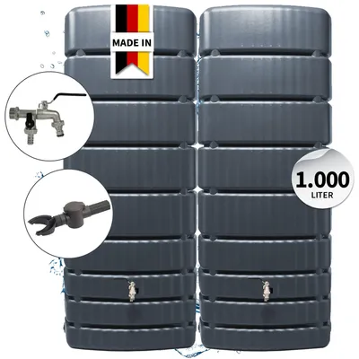 Produktbild von 4rain SLIM Regentonnen Wandtank-SET Komplett-Set 1000 Liter graphite grey, 2 x SLIM 500 Liter inkl. Verbinder und Fallrohranschluss