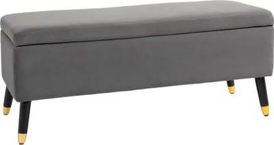 Obrázok produktu pre Sedacia lavica, čalúnená lavica s úložným priestorom, lavica-truna, kov, pena, kaučukové drevo, antracitová farba, 110 x 43 x 45 cm