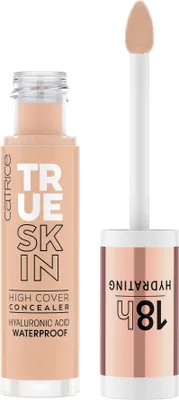 A Catrice True Skin High Cover Concealer is shown with its applicator wand extended.