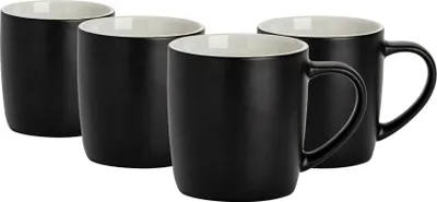 Produktbild von Argon Ta Kaffeetassen in matten Farben – 350 ml – Schwarz – 4er-Pack – Robuste Teetasse aus Steingut, spülmaschinen- und mikrowellengeeignet