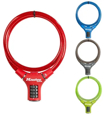 Image de Antivol à câble MasterLock, acier, 0,9m, 12mm, couleur