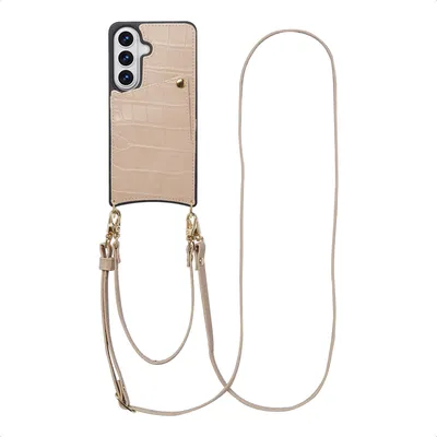 Produktbild von Selencia Nova Croco Handyhülle mit Kordel und Kartenhalter für das Samsung Galaxy S26 – Beige
