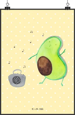 Produktbild von Mr. & Mrs. Panda Bild Avocado Tanzen DIN A1 - Gelb Pastell - Geschenk, drucke, Fröhlich, Singen, wanddeko, Musik, Deko, Wandbild, Party, typografie poster