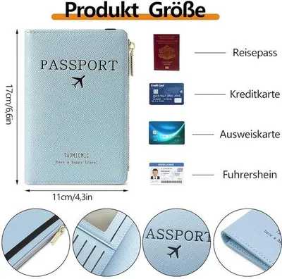 Immagine prodotto di Astuccio in pelle blu con protezione RFID, 17x11 cm