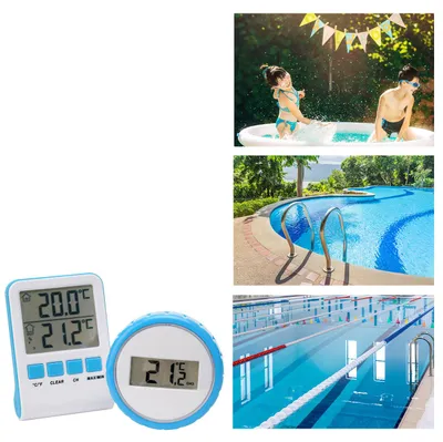 Produktbild von 2er-Set Digitales Funk-Poolthermometer mit LCD-Basisstation - Präziser IPX8 Sender für Teich & Pool - Funk-Reichweite 60m - 433 MHz - Bis zu 3 Thermom