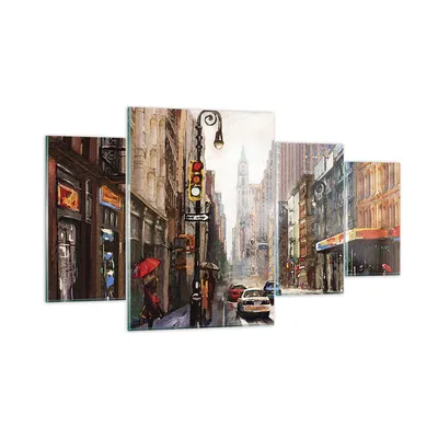 Produktbild von Bilder auf glas - 4 Teile - New York Aquarell - 160x90cm - Glasbilder - Wandbilder - Bilder - zum Aufhängen bereit - Wanddekoration aus Glas - Glas Bilder - Wandbild auf Glas - GDL160x90-4590