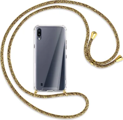 Produktbild von Handykette Backcover-Schutzhülle mit Band (Metall goldfarben) für Samsung Galaxy A10 - braun+beige